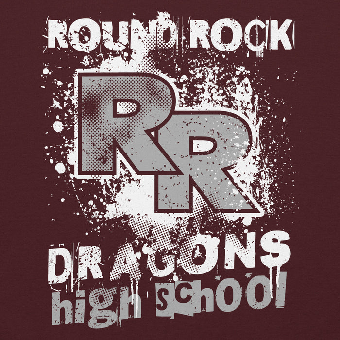Close-up view of Round Rock High School Dragons Maroon Classic Unisex Hoodie 205