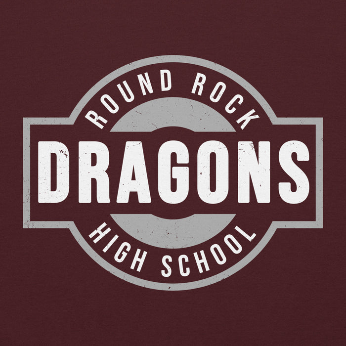 Close-up view of Round Rock High School Dragons Maroon Classic Unisex Hoodie 011