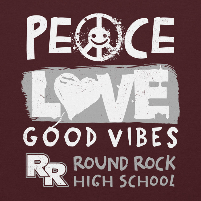 Close-up view of Round Rock High School Dragons Maroon Classic Unisex Hoodie 240