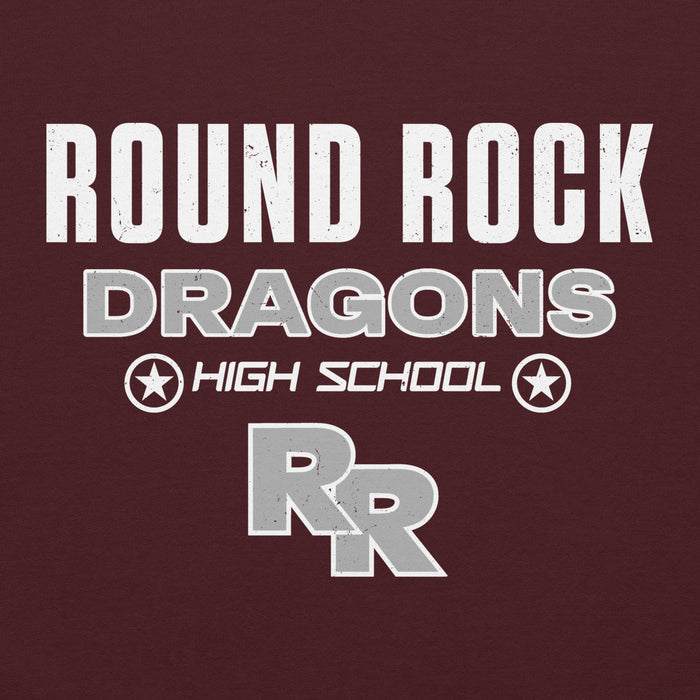 Close-up view of Round Rock High School Dragons Maroon Classic Unisex Hoodie 003