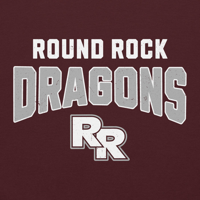 Close-up view of Round Rock High School Dragons Maroon Classic Unisex Hoodie 234