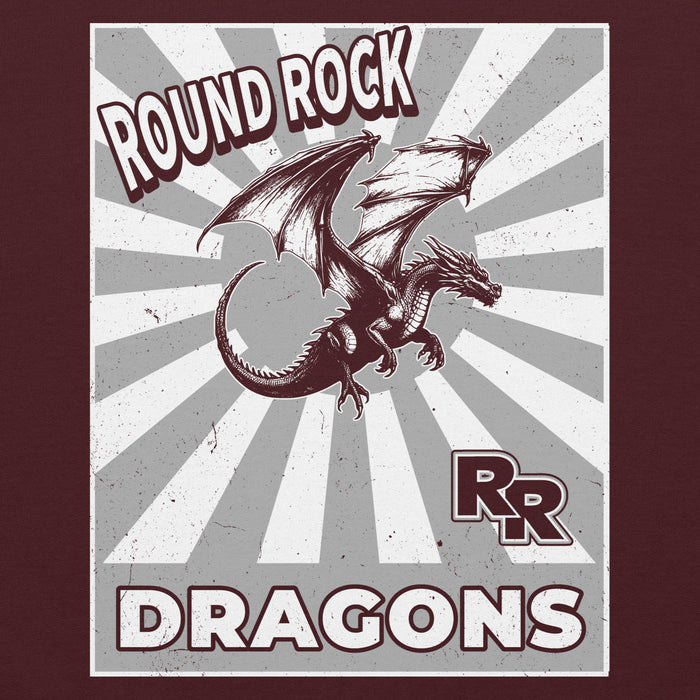 Close-up view of Round Rock High School Dragons Maroon Classic Unisex Hoodie 226