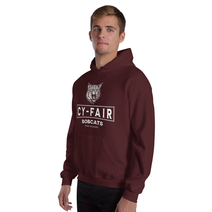 Man wearing Cy-Fair High School Bobcats Maroon Classic Unisex Hoodie 202