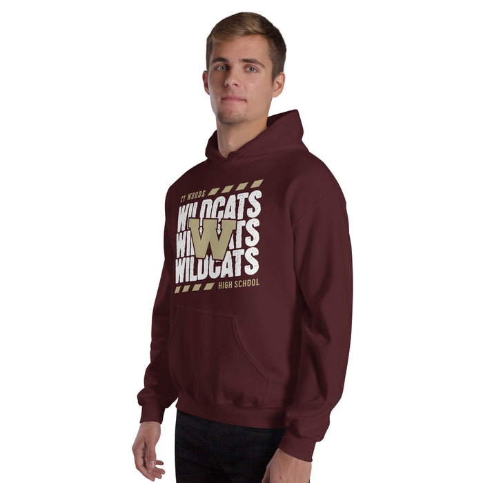 Man wearing Cypress Woods High School Wildcats Maroon Classic Unisex Hoodie 223
