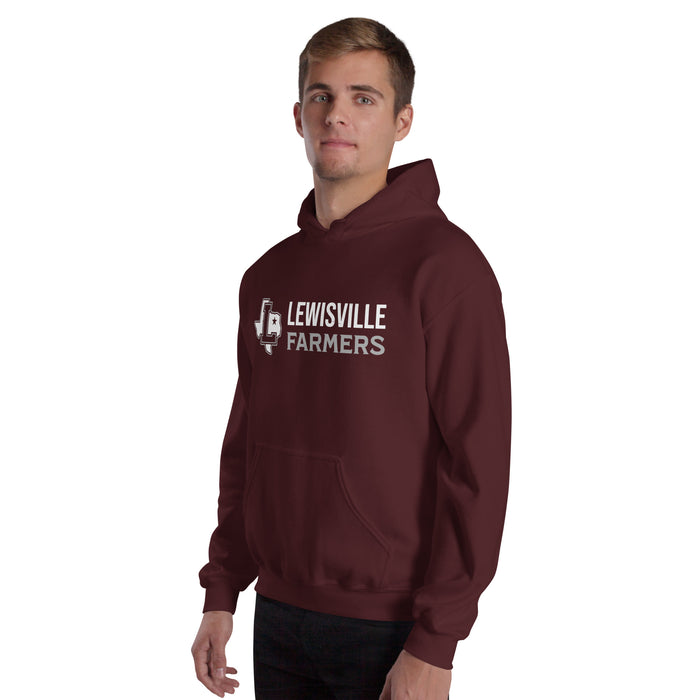 Man wearing Lewisville High School Farmers Maroon Classic Unisex Hoodie 200