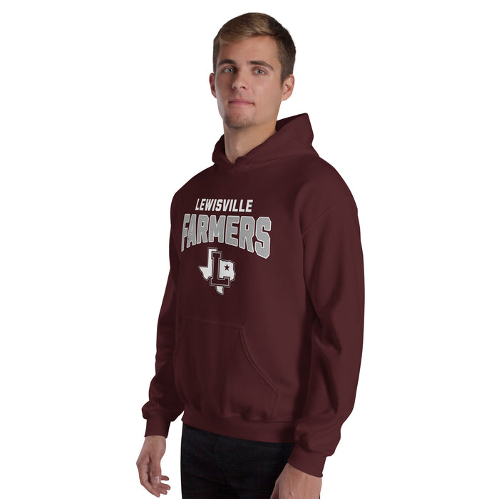 Man wearing Lewisville High School Farmers Maroon Classic Unisex Hoodie 234