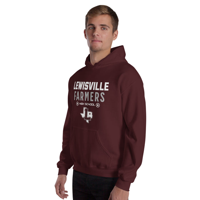 Man wearing Lewisville High School Farmers Maroon Classic Unisex Hoodie 003