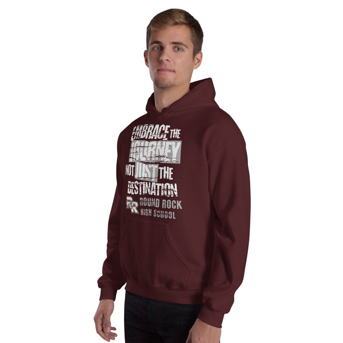 Man wearing Round Rock High School Dragons Maroon Classic Unisex Hoodie 232