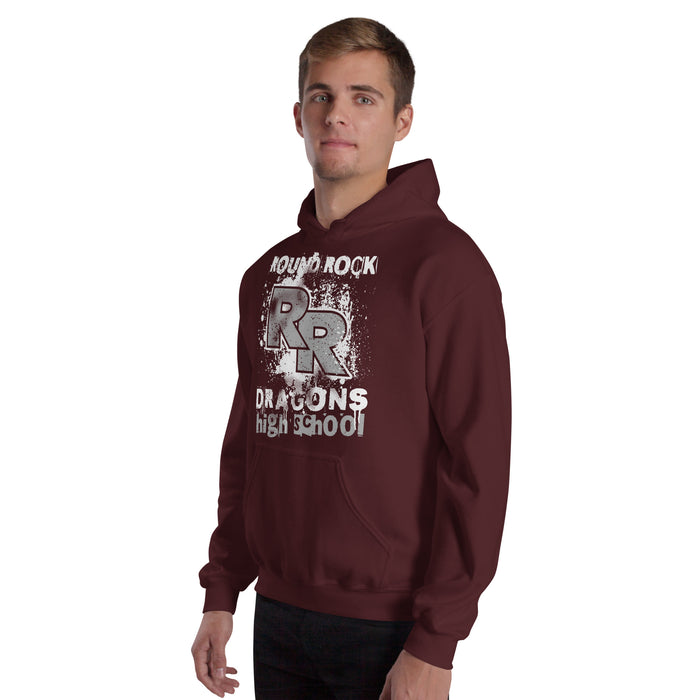 Man wearing Round Rock High School Dragons Maroon Classic Unisex Hoodie 205