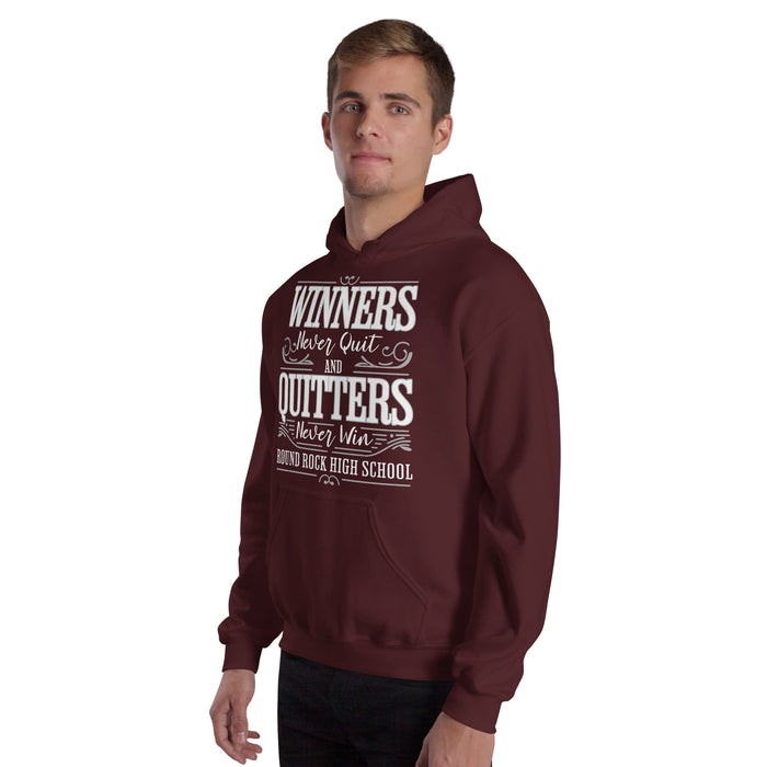 Man wearing Round Rock High School Dragons Maroon Classic Unisex Hoodie 237