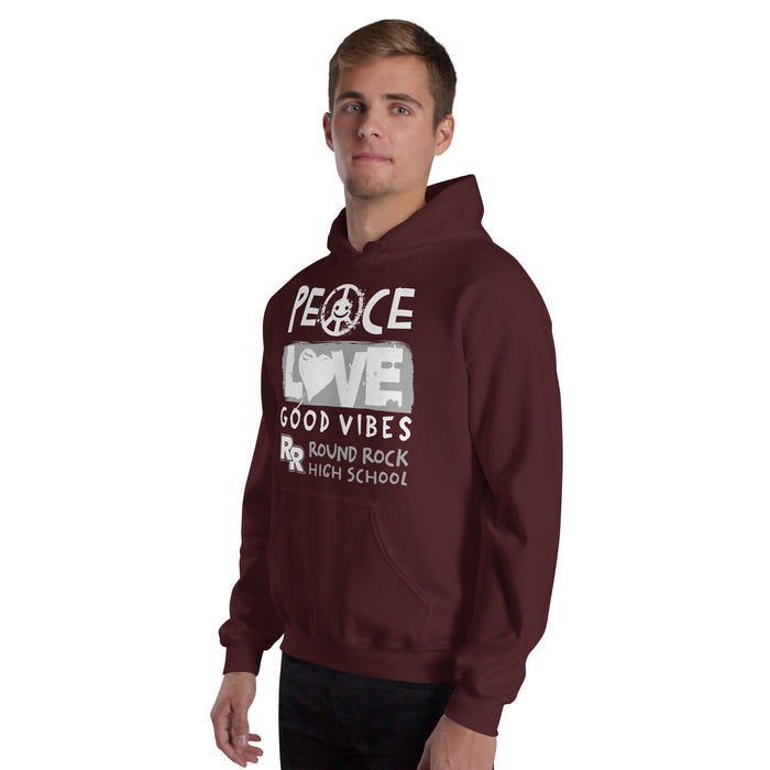 Man wearing Round Rock High School Dragons Maroon Classic Unisex Hoodie 240
