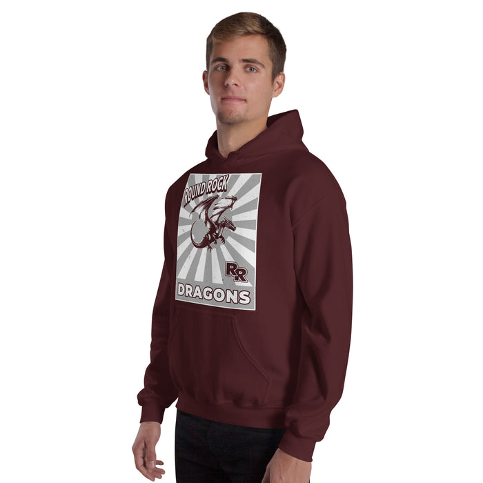 Man wearing Round Rock High School Dragons Maroon Classic Unisex Hoodie 226