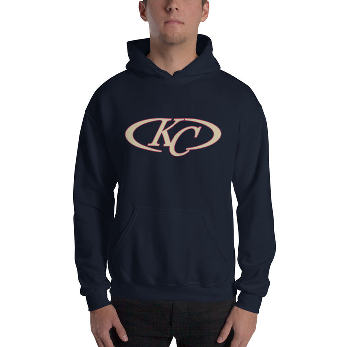 Man wearing a Klein Collins High School Tigers Navy Classic Unisex Hoodie 08