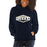 Woman wearing a Klein Collins High School Tigers Navy Classic Unisex Hoodie 09