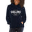 Woman wearing a Klein Collins High School Tigers Navy Classic Unisex Hoodie 12