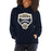 Woman wearing a Klein Collins High School Tigers Navy Classic Unisex Hoodie 14