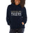 Woman wearing a Klein Collins High School Tigers Navy Classic Unisex Hoodie 17