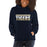 Woman wearing a Klein Collins High School Tigers Navy Classic Unisex Hoodie 25