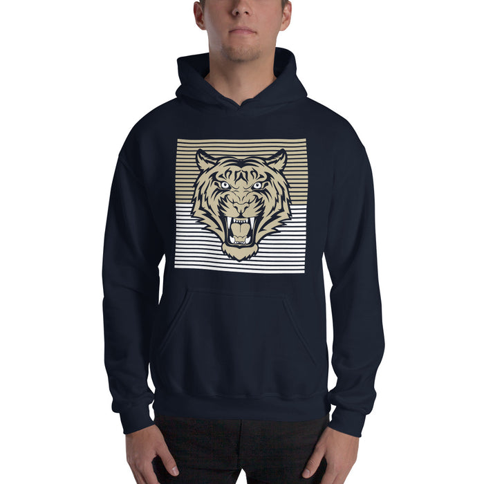 Man wearing a Klein Collins High School Tigers Navy Classic Unisex Hoodie 27