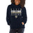 Woman wearing a Klein Collins High School Tigers Navy Classic Unisex Hoodie 29