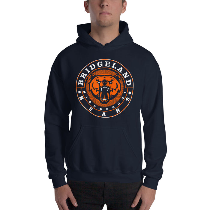 Man wearing a Bridgeland High School Bears Navy Classic Unisex Hoodie 02