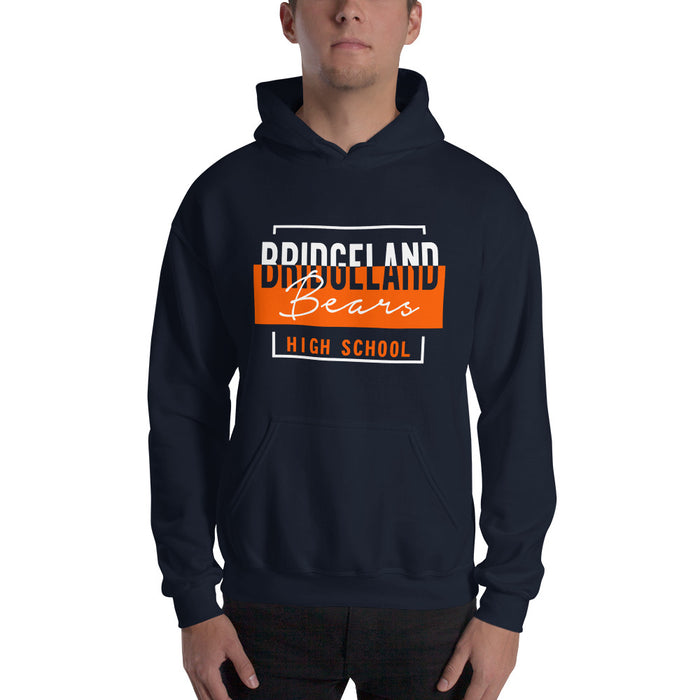 Man wearing a Bridgeland High School Bears Navy Classic Unisex Hoodie 05