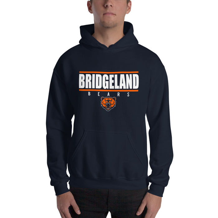 Man wearing a Bridgeland High School Bears Navy Classic Unisex Hoodie 07