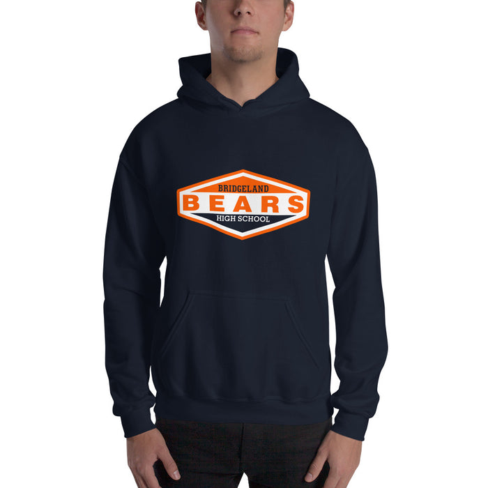 Man wearing a Bridgeland High School Bears Navy Classic Unisex Hoodie 09