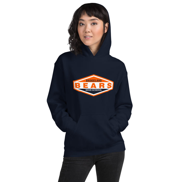 Woman wearing a Bridgeland High School Bears Navy Classic Unisex Hoodie 09