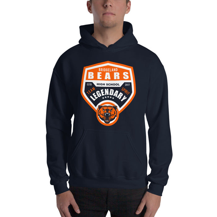 Man wearing a Bridgeland High School Bears Navy Classic Unisex Hoodie 14