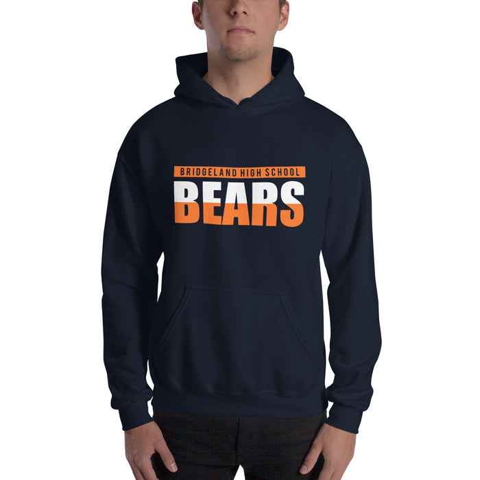 Man wearing a Bridgeland High School Bears Navy Classic Unisex Hoodie 25