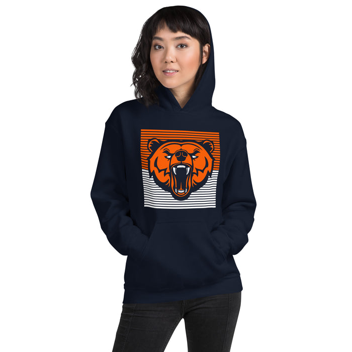 Woman wearing a Bridgeland High School Bears Navy Classic Unisex Hoodie 27