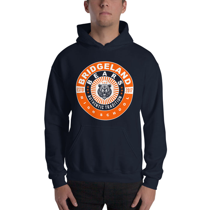 Man wearing a Bridgeland High School Bears Navy Classic Unisex Hoodie 30