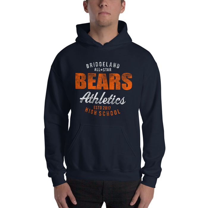 Man wearing a Bridgeland High School Bears Navy Classic Unisex Hoodie 34