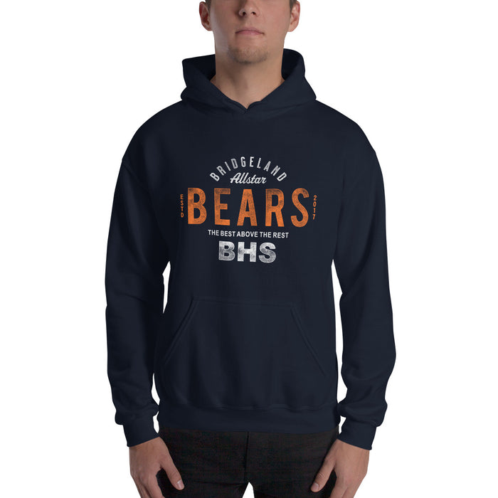 Man wearing a Bridgeland High School Bears Navy Classic Unisex Hoodie 40