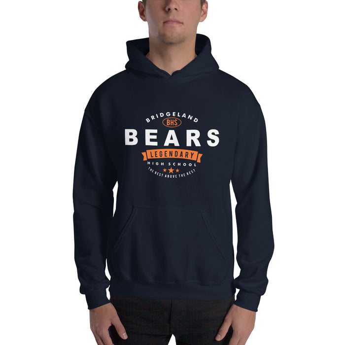 Man wearing a Bridgeland High School Bears Navy Classic Unisex Hoodie 44