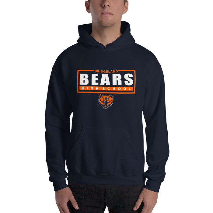 Man wearing a Bridgeland High School Bears Navy Classic Unisex Hoodie 49