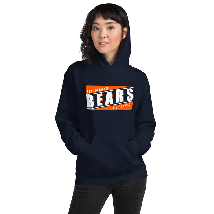 Woman wearing a Bridgeland High School Bears Navy Classic Unisex Hoodie 84