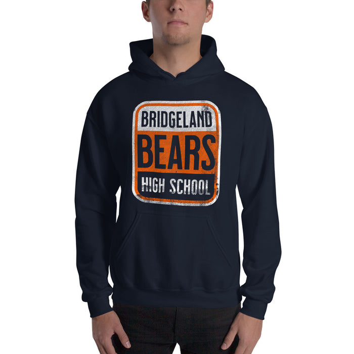 Man wearing a Bridgeland High School Bears Navy Classic Unisex Hoodie 01