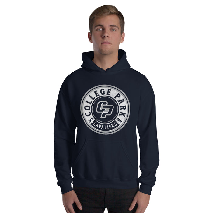 Man wearing a College Park High School Navy Classic Unisex Hoodie 209