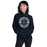 Woman wearing a College Park High School Navy Classic Unisex Hoodie 215