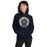 Woman wearing a Klein Collins High School Tigers Navy Classic Unisex Hoodie 208