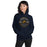 Woman wearing Cypress Ranch High School Mustangs Navy Classic Unisex Hoodie 201