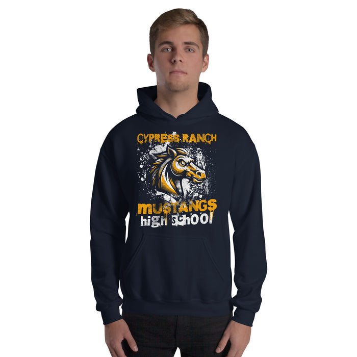 Man wearing Cypress Ranch High School Mustangs Navy Classic Unisex Hoodie 206