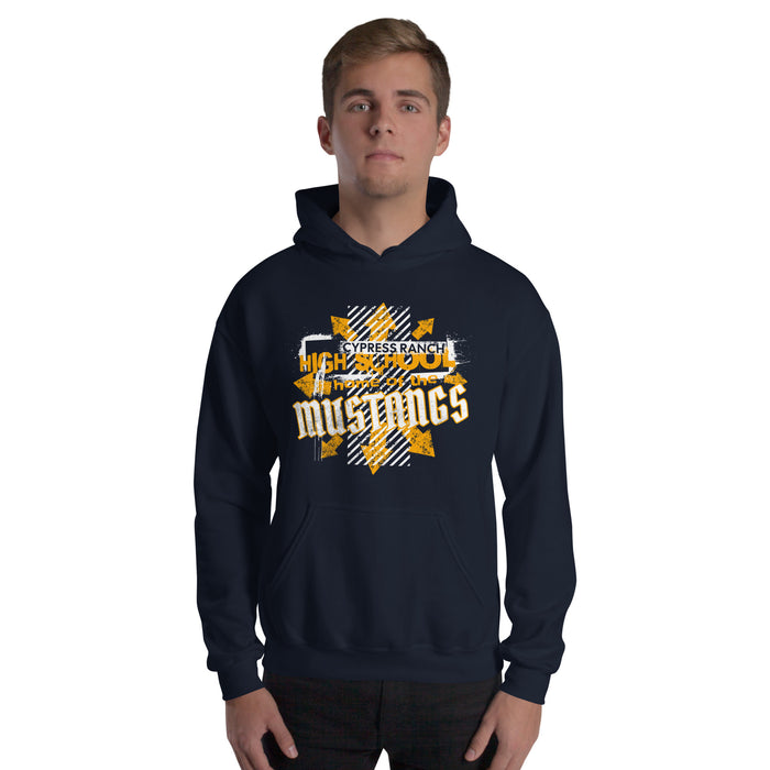 Man wearing Cypress Ranch High School Mustangs Navy Classic Unisex Hoodie 211