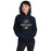 Woman wearing Cypress Ranch High School Mustangs Navy Classic Unisex Hoodie 221