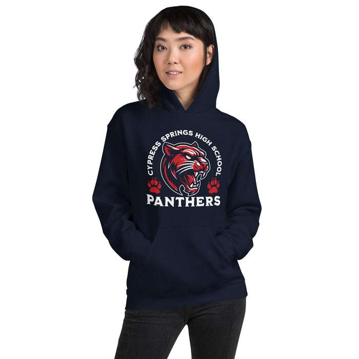 Woman wearing Cypress Springs High School Panthers Navy Classic Unisex Hoodie 208 