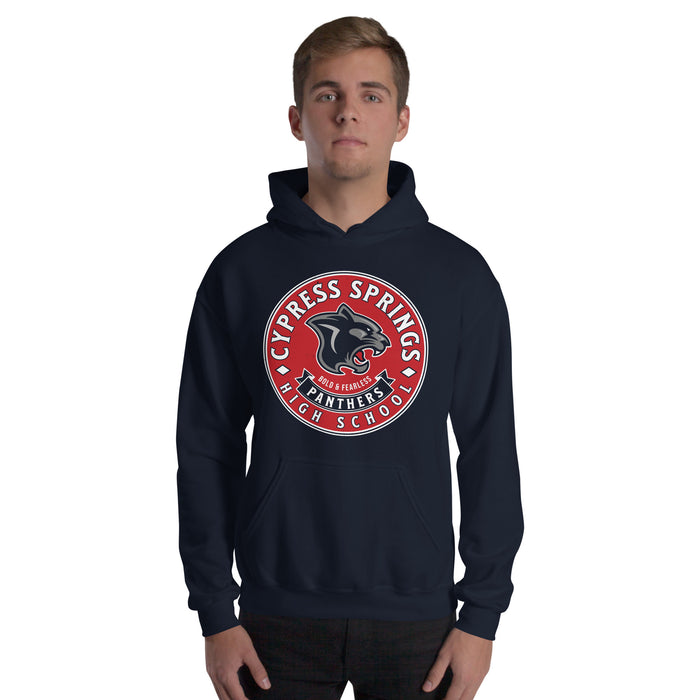 Man wearing Cypress Springs High School Panthers Navy Classic Unisex Hoodie 215