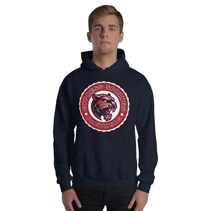 Man wearing Cypress Springs High School Panthers Navy Classic Unisex Hoodie 216