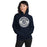 Woman wearing Flower Mound High School Jaguars Navy Blue Classic Unisex Hoodie 203